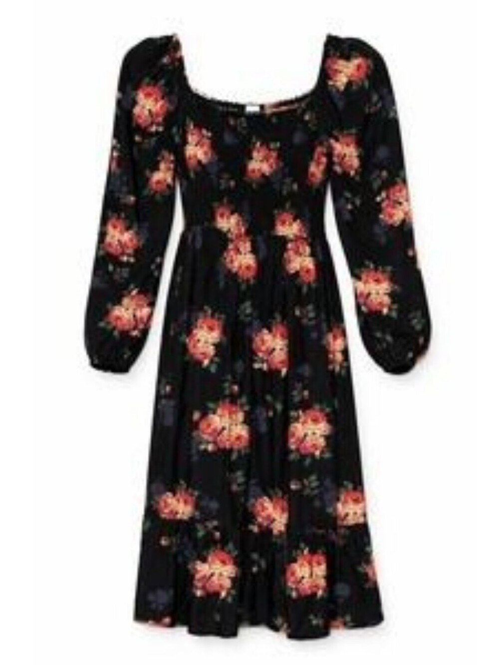 GAP Black Floral Long Sleeve Midi Dress